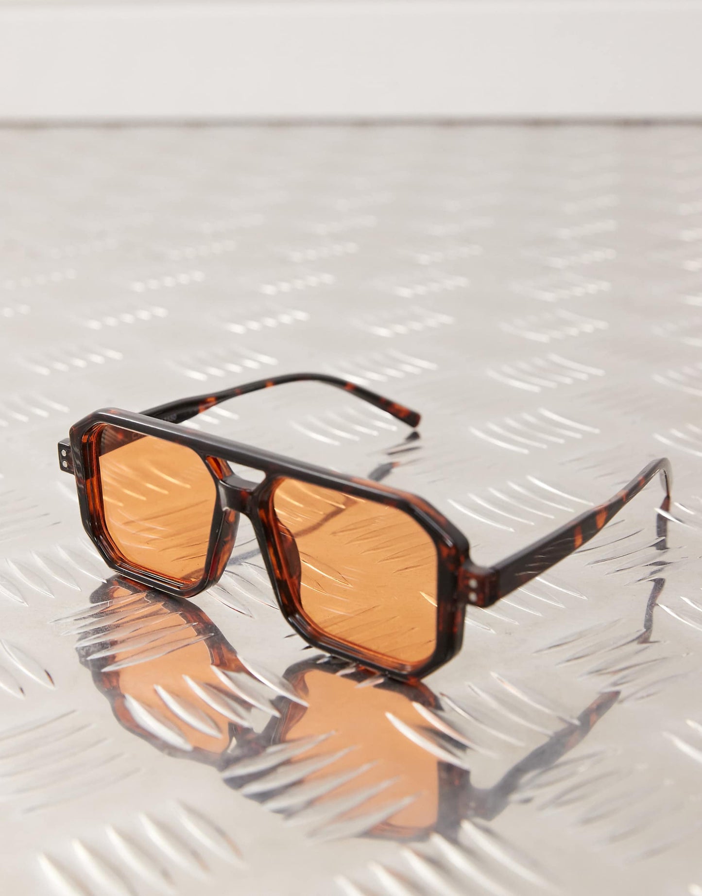 Unisex Square Edge Brown Aviator With Orange Lense