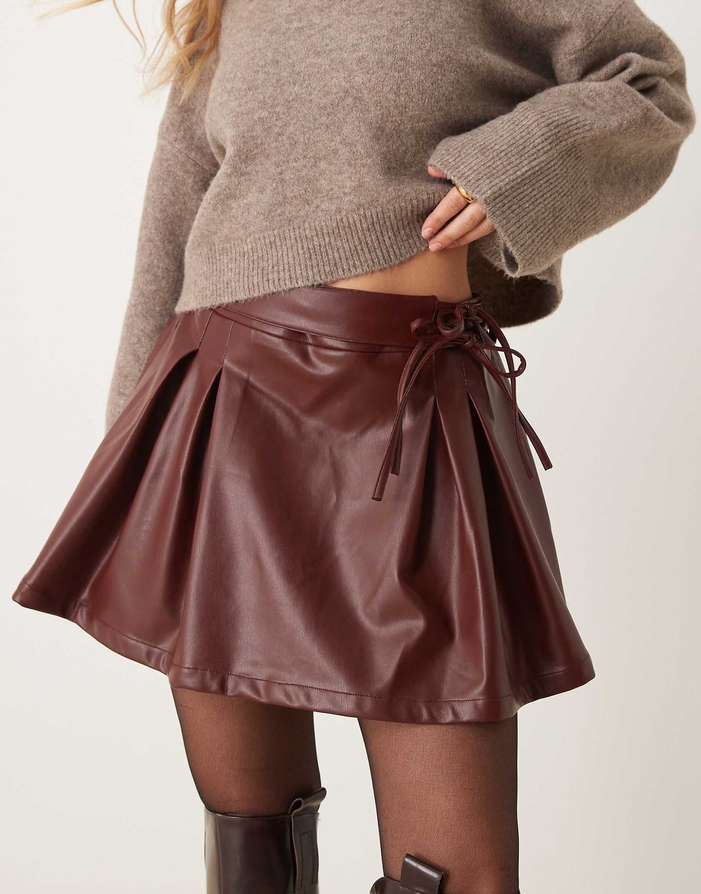 Leather Look Pleated Mini Skirt