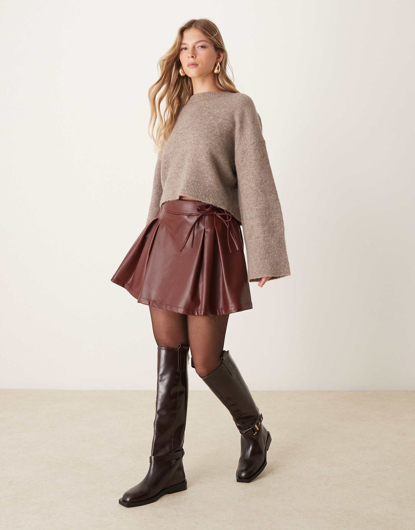 Leather Look Pleated Mini Skirt