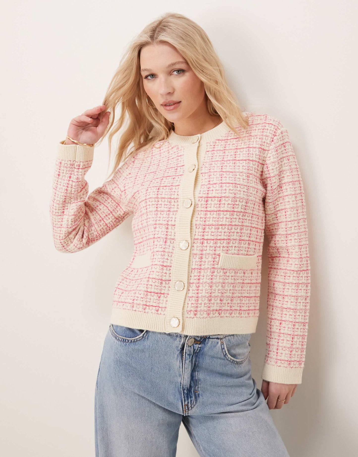 Boucle Check Knitted Cardigan