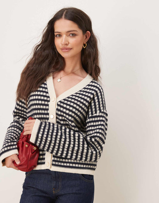 Textured Stripe Knitted Cardigan