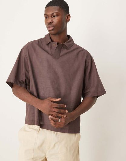 Oversized Overhead Boxy Linen Look Shirt