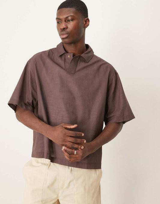 Oversized Overhead Boxy Linen Look Shirt