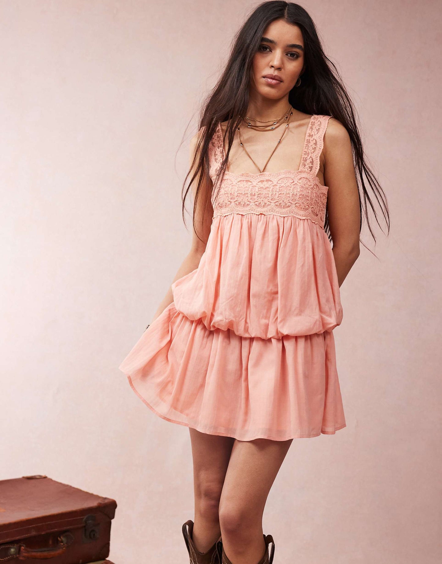 Lace Bust Mini Dress With Ruffle Hem