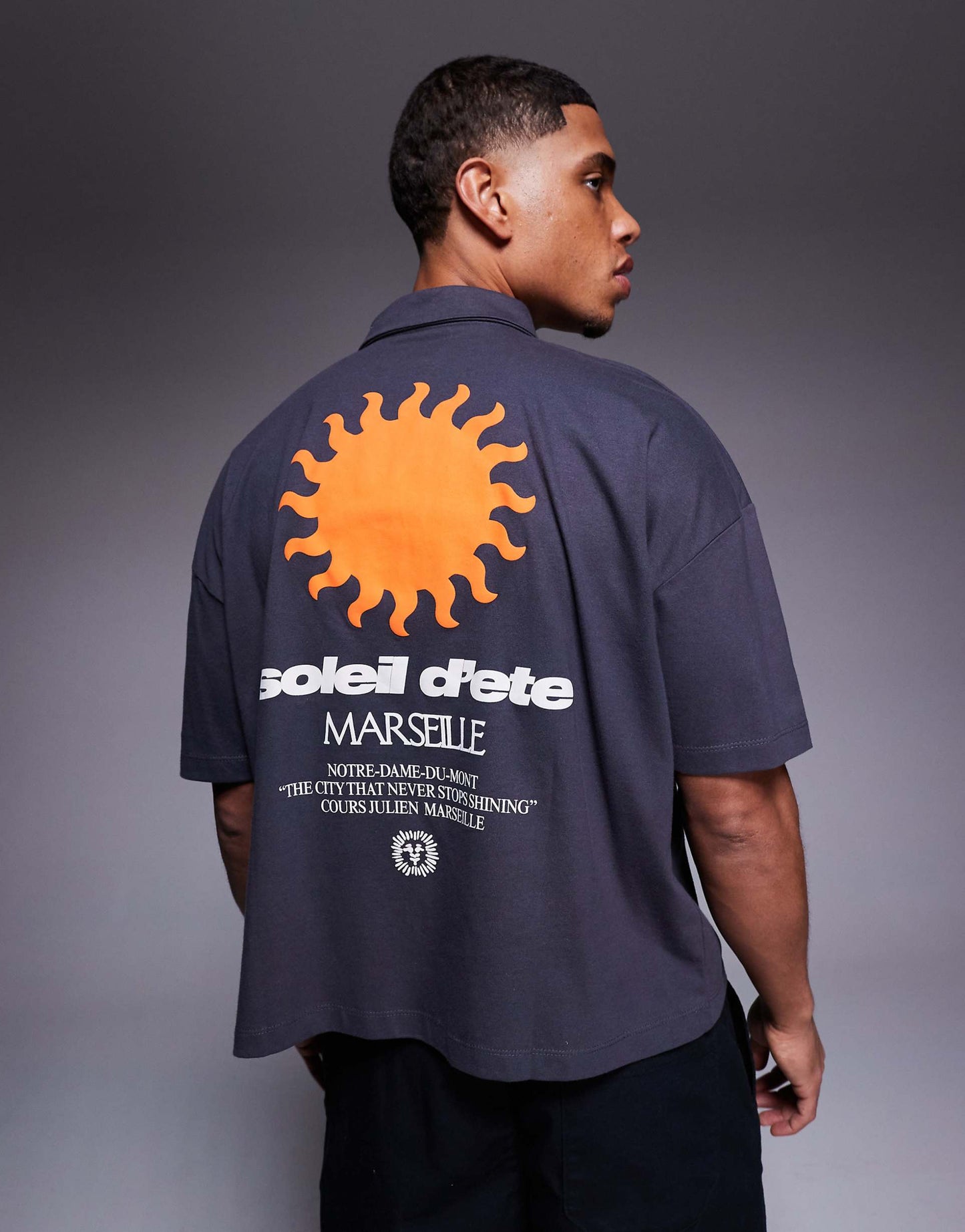 Cropped Oversized Dropped Shoulder Polo With Puff Print Graphic