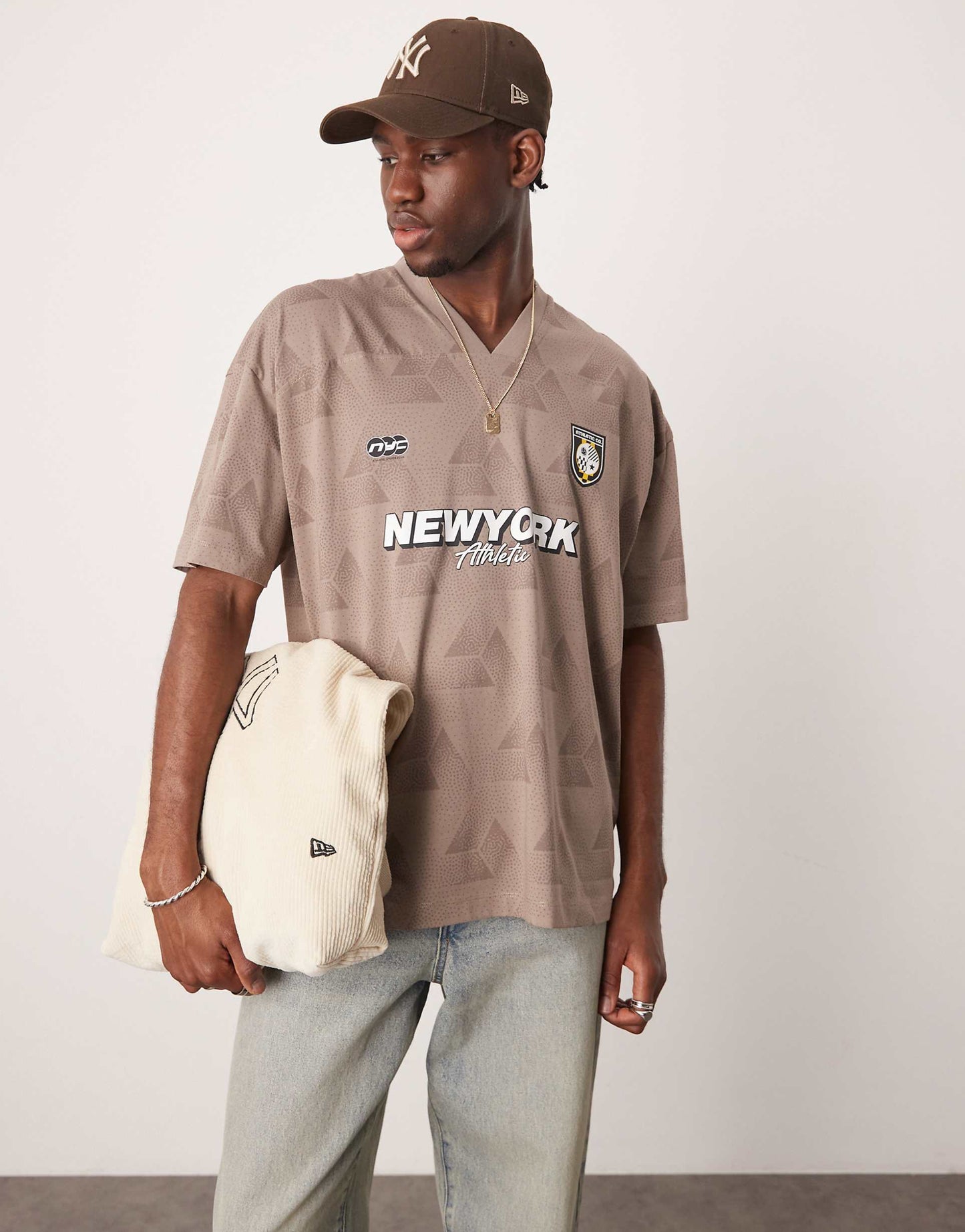 Oversized V-Neck T-Shirt With Sports Graphic