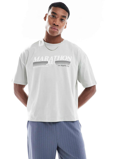 Boxy Oversized T-Shirt With Sports Text Chest Print