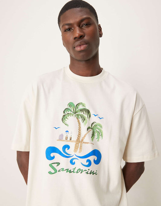 Oversized T-Shirt With Palm Tree Chest Print