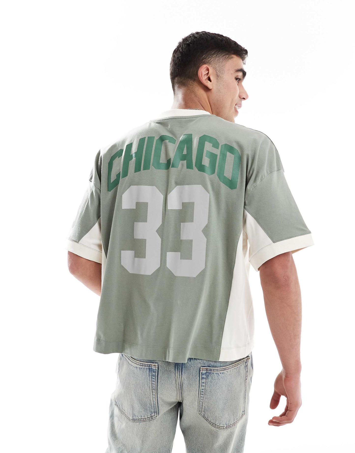 Boxy Oversized Dropped Shoulder T-Shirt With Cut And Sew Panelling And Sports Graphics