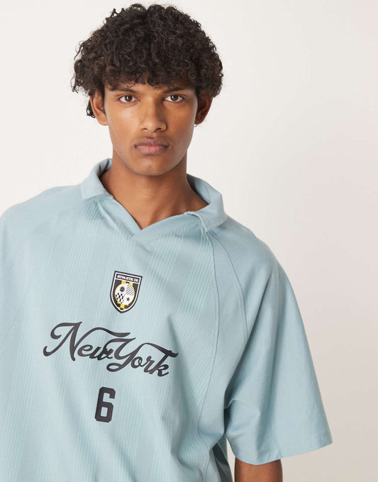 Boxy Oversized Polo With Sports  Graphic