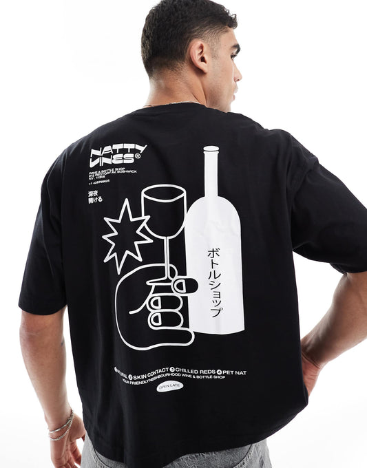 Boxy Oversized T-Shirt With Drinks Graphic