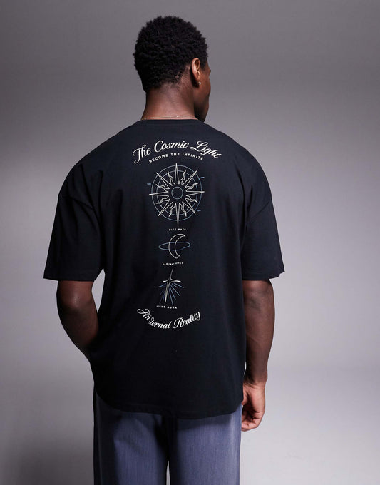 Oversized Dropped Shoulder T-Shirt With Celestial Graphic