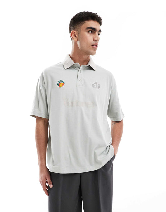 Oversized Polo With Text Graphic