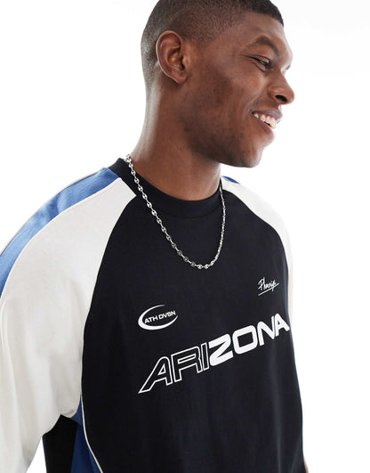 Boxy Oversized T-Shirt With Cut And Sew Panelling And Sports Graphics