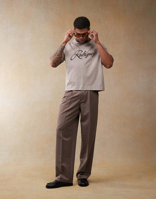 Boxy Oversized Ringer T-Shirt With Text Graphic