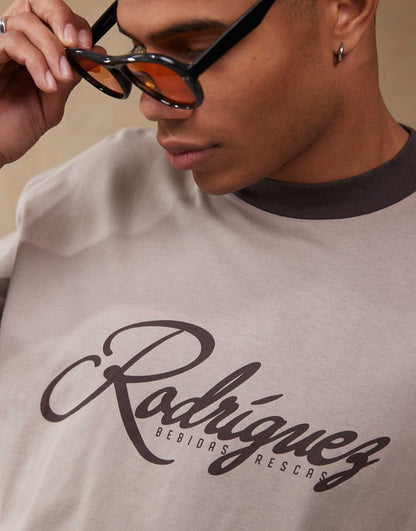 Boxy Oversized Ringer T-Shirt With Text Graphic