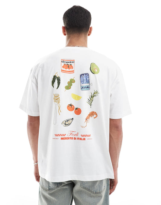 Oversized T-Shirt With Cartoon Food Graphics