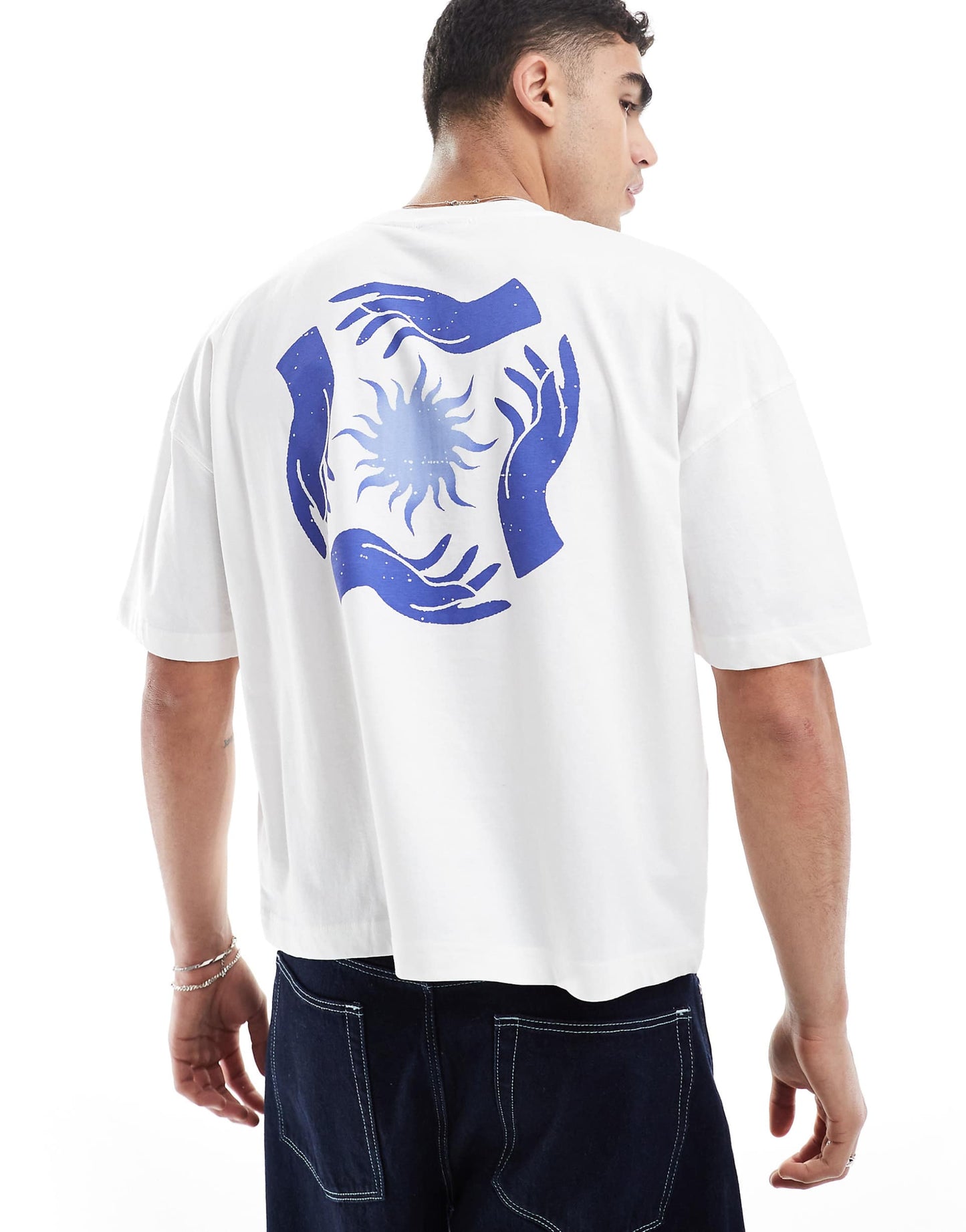Boxy Dropped Shoulder Oversized T-Shirt With Celestial Graphic