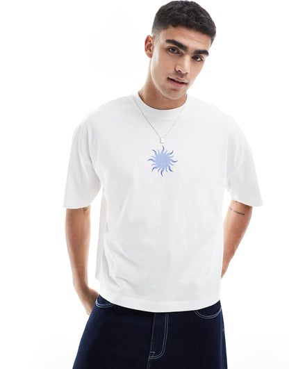 Boxy Dropped Shoulder Oversized T-Shirt With Celestial Graphic