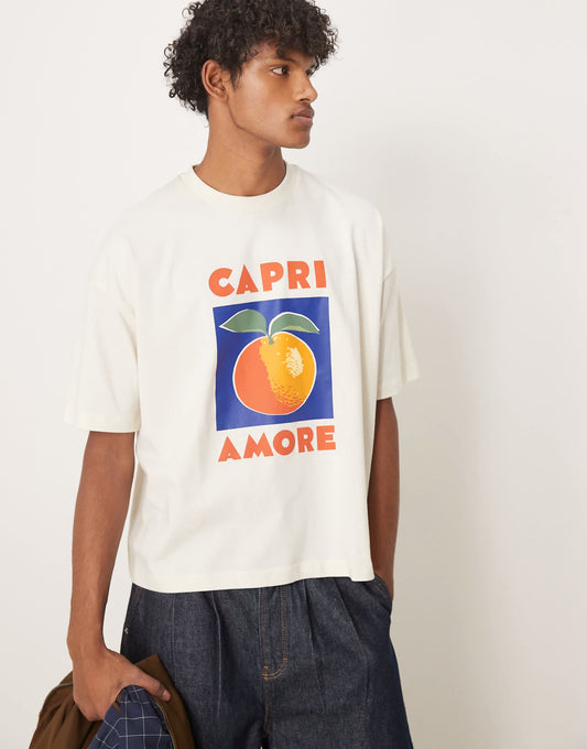 Boxy Oversized T-Shirt With Fruit Front Print