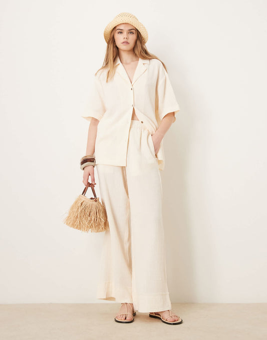 Cheesecloth Pull On Trousers With Raw Edge Detail Co-Ord