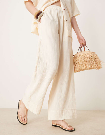 Cheesecloth Pull On Trousers With Raw Edge Detail Co-Ord