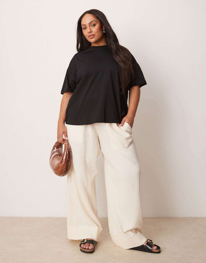 Curve Cheesecloth Pull On Trousers With Raw Edge