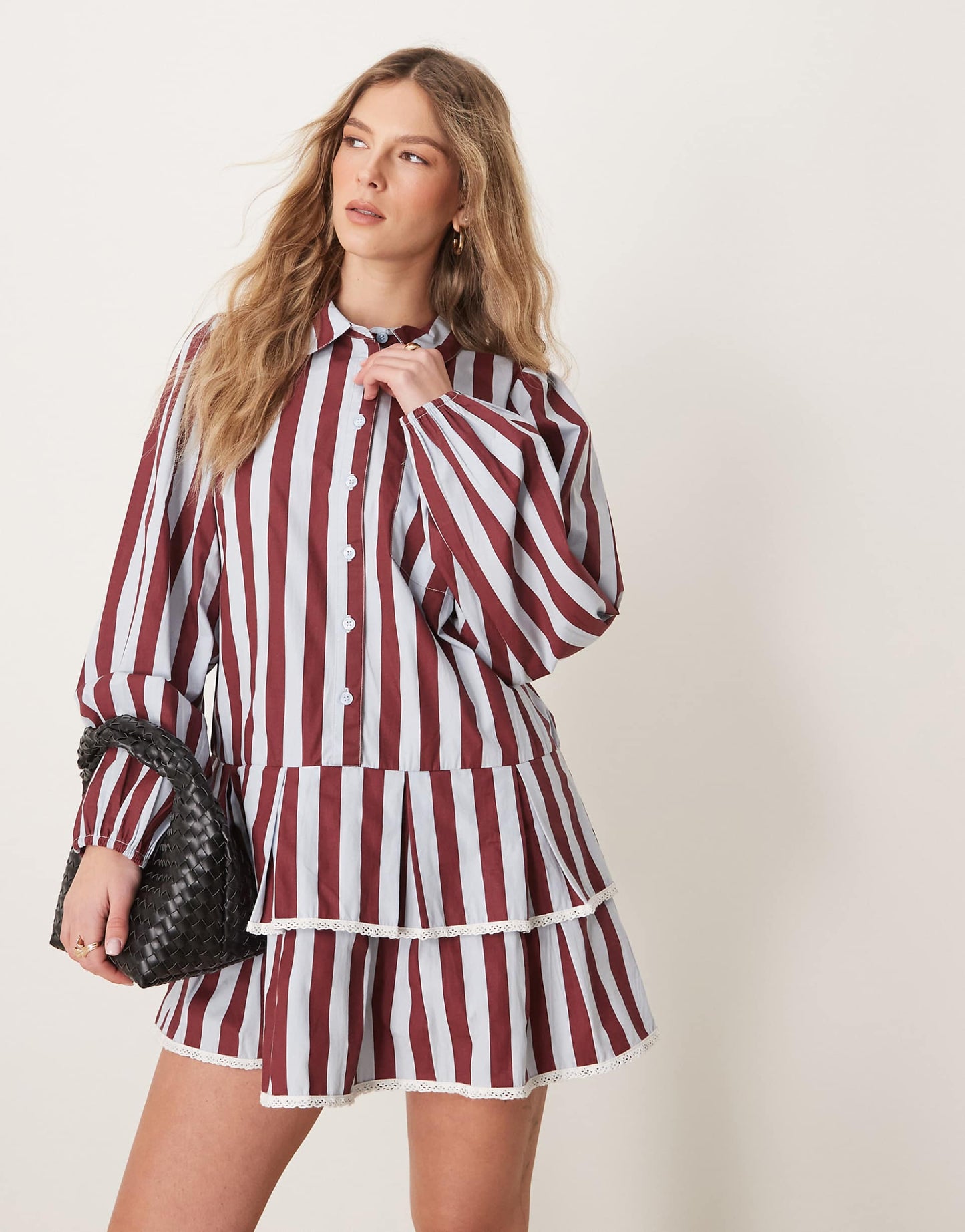 Drop Hem Striped Pleated Hem Mini Dress