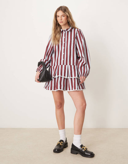 Drop Hem Striped Pleated Hem Mini Dress