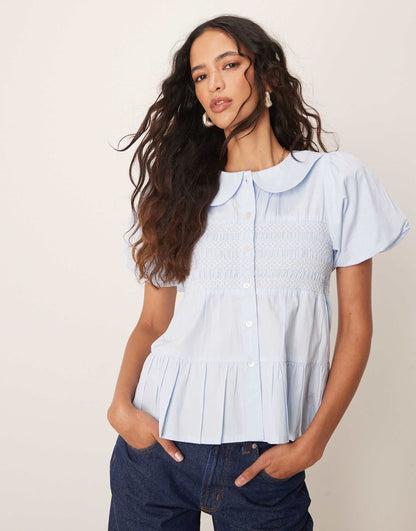 Smocked Puff Sleeve Blouse