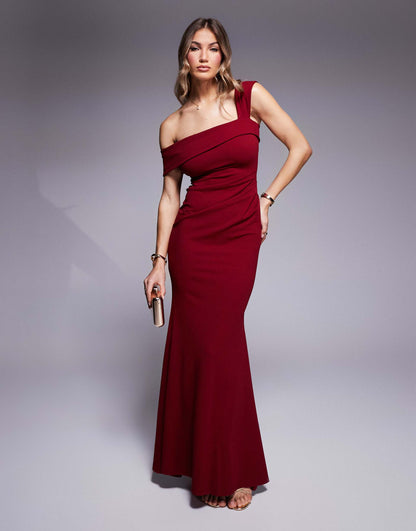 Off The Shoulder Pleated Waist Maxi Dress
