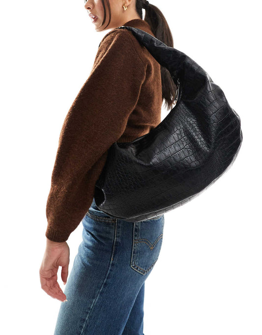 Croc Effect Slouchy Shoulder Bag