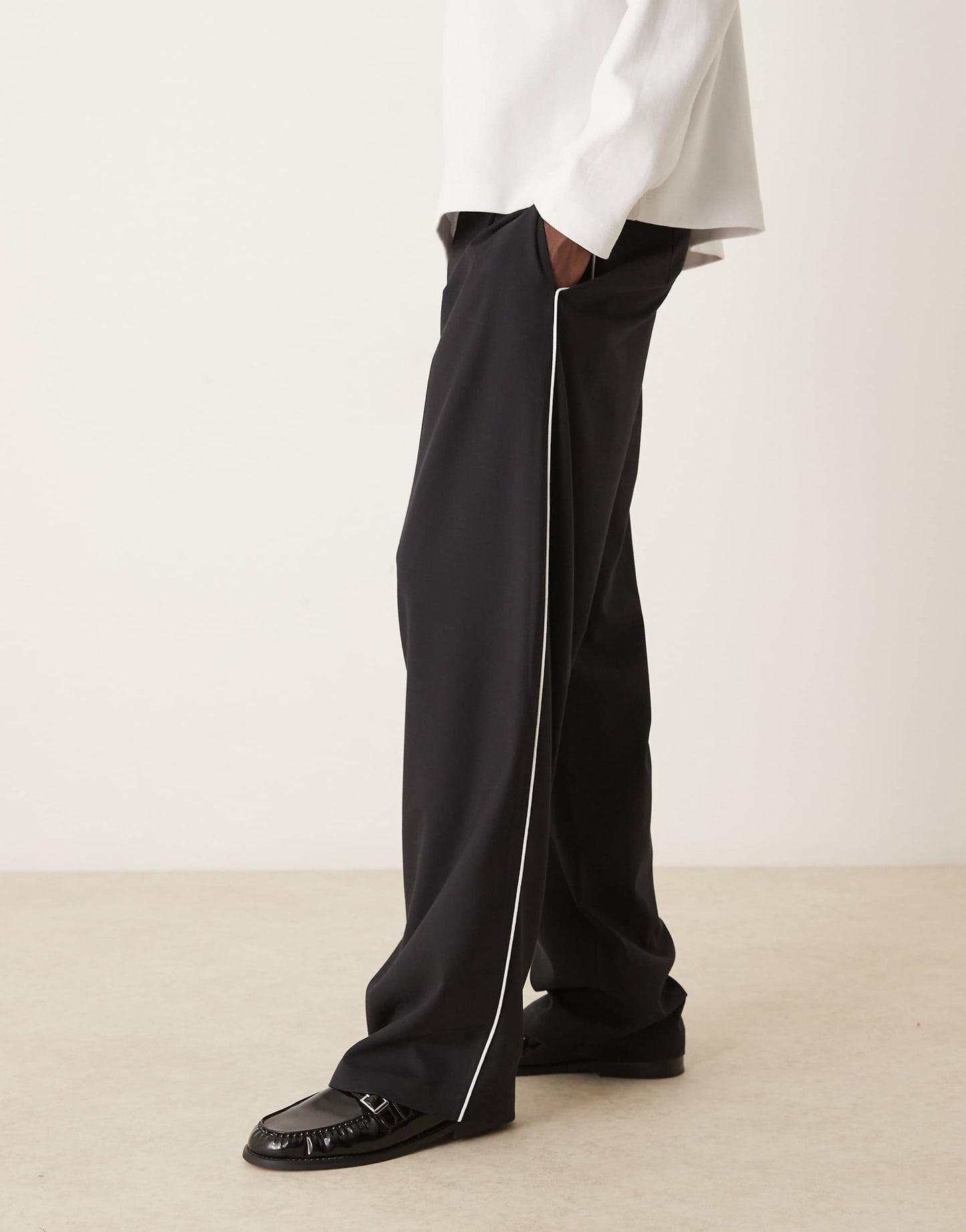 Wide Leg Smart Trousers With Contrast Side Piping