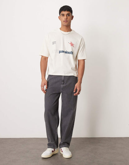 Wide Skater Jeans With Contrast Stitch