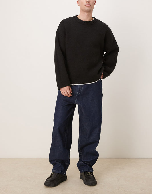 Wide Skater Jeans With Contrast Stitch