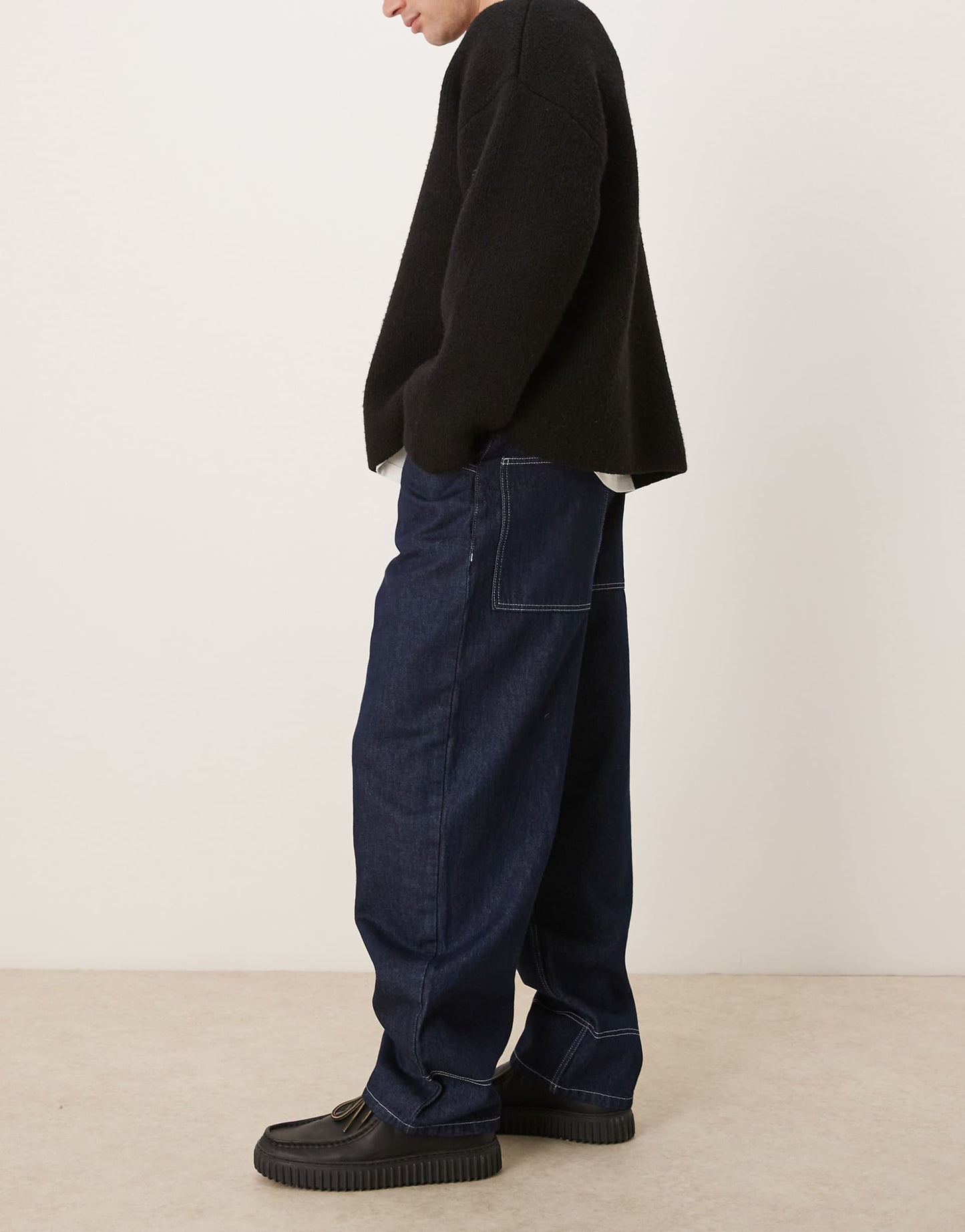 Wide Skater Jeans With Contrast Stitch