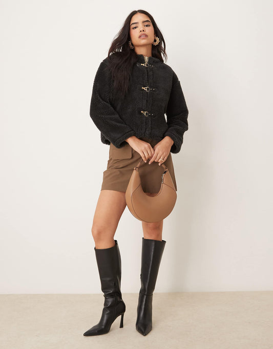 Borg Jacket With Buckle Details