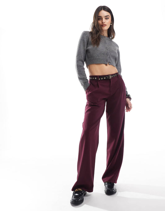 Low Waist Wide Leg Tailored Trousers