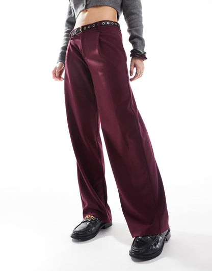Low Waist Wide Leg Tailored Trousers