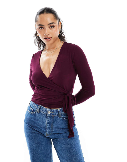 Wrap Over Jersey Long Sleeve Top