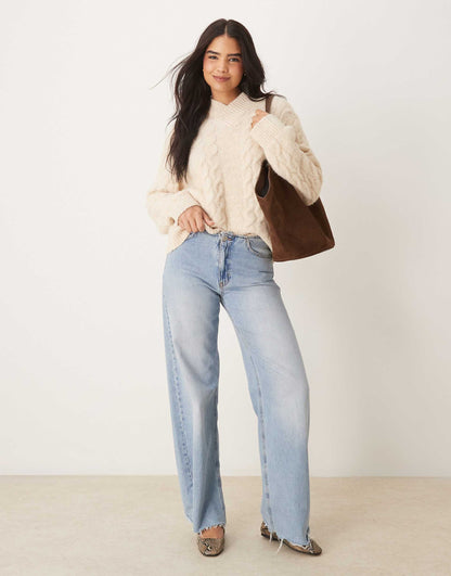 Wool Blend Cable Knit Jumper With High V