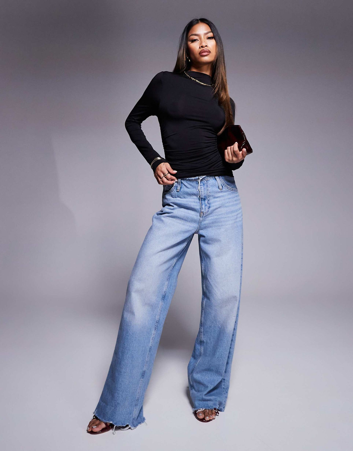 Ruched Side High Neck Polyamide Top