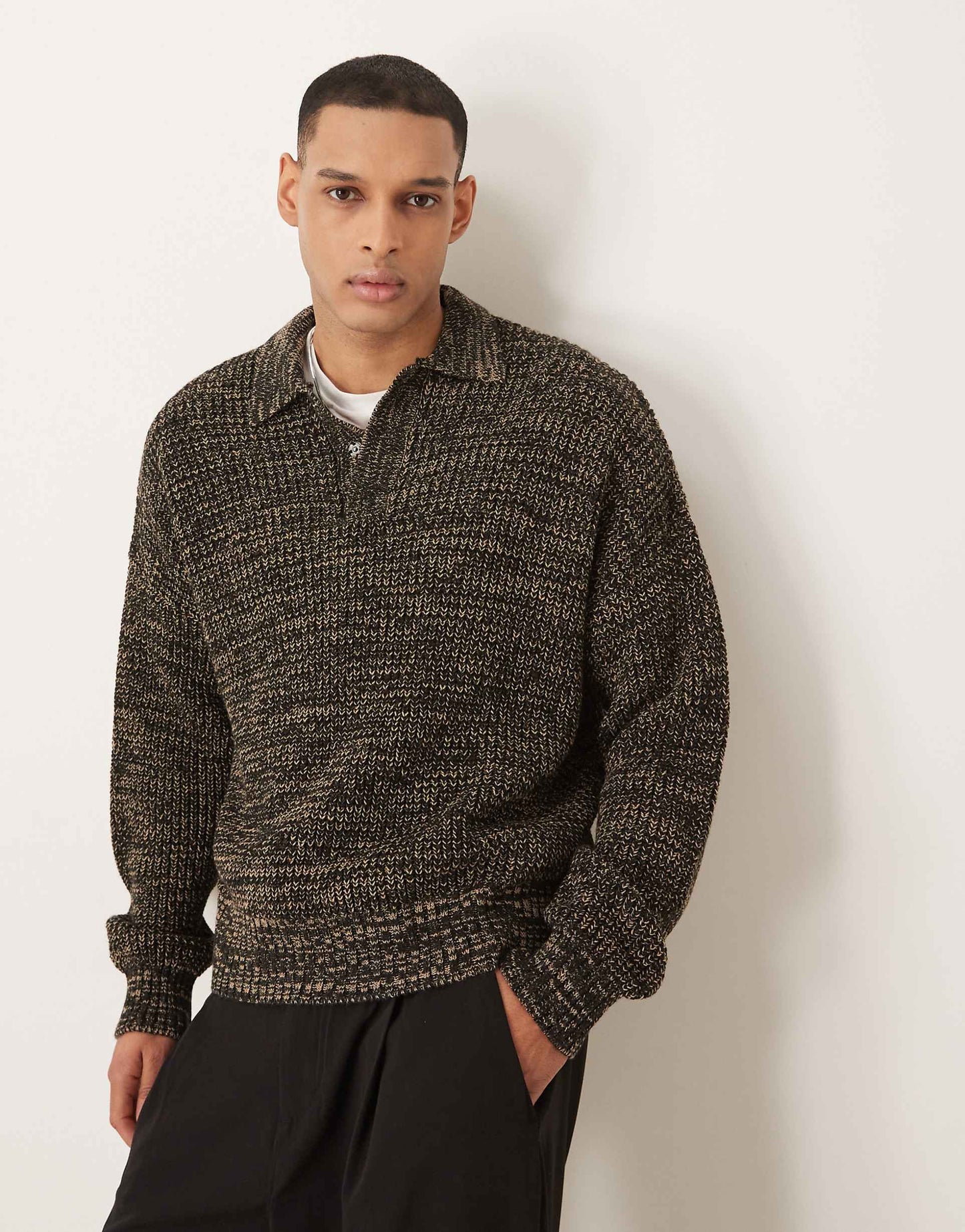 Oversized Boxy Fit Knitted Polo With Popper Placket