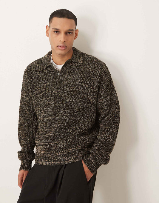 Oversized Boxy Fit Knitted Polo With Popper Placket