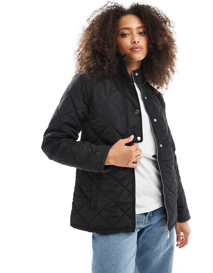 Tie Detail Funnel Neck Quilted Jacket