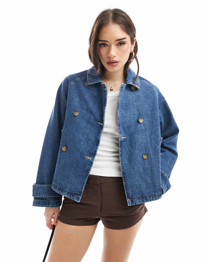 Short Denim Trench Coat