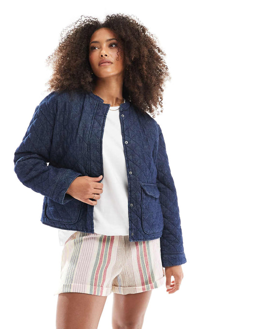 Quilted Denim Jacket With Front Pocket Detail