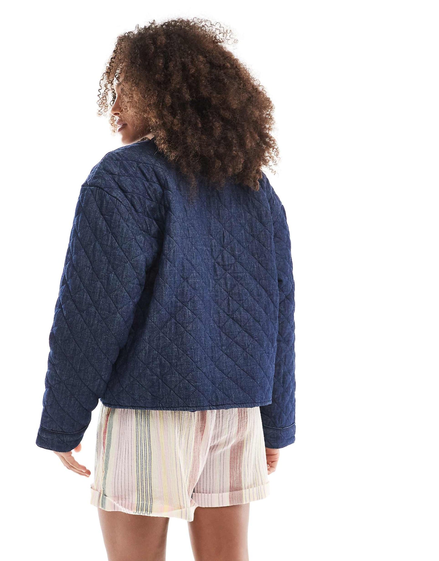 Quilted Denim Jacket With Front Pocket Detail