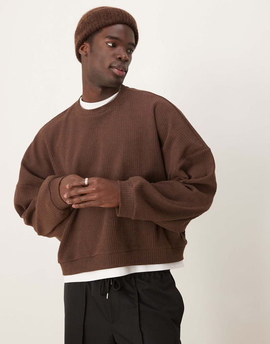 Extreme Oversized Cropped Lightweight Jumper With Brushed Rib