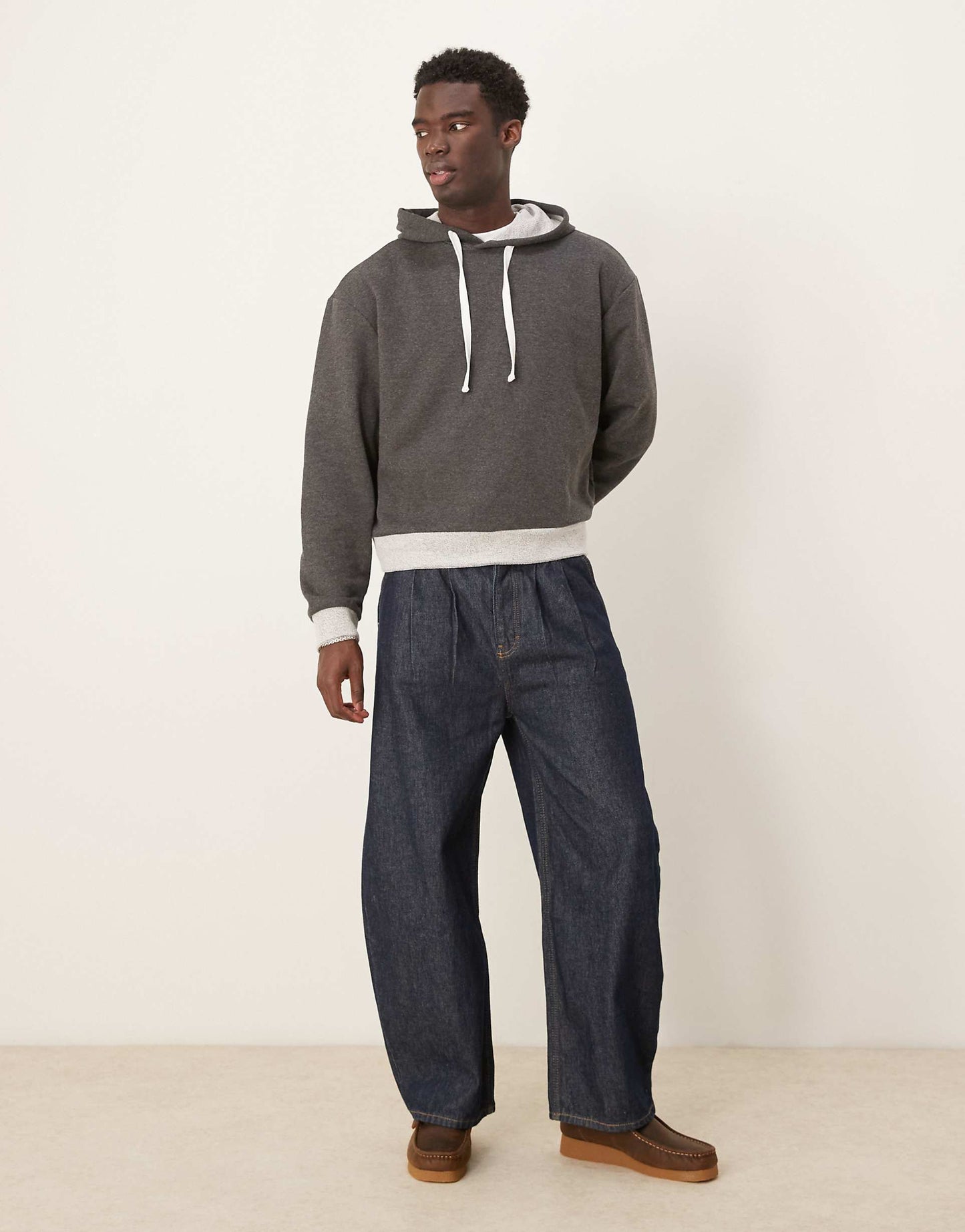Oversized Boxy Hoodie With Contrast Hem